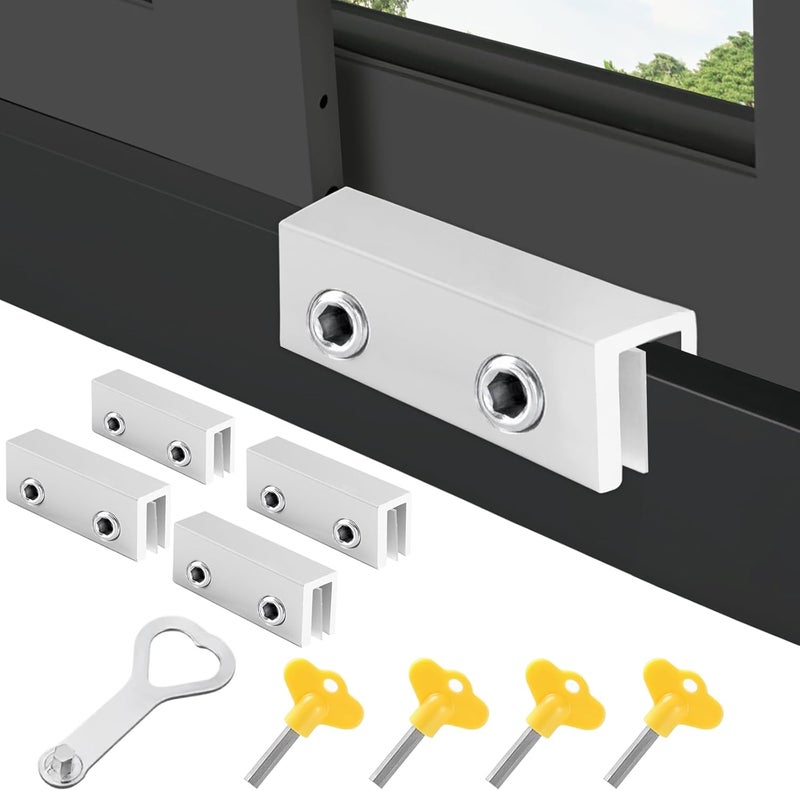 BLHLA 4 Sets Sliding Window Locks for Up and Down Windows with Key, Child Window Security Locks for Vertical & Horizontal Sliding Windows & Doors, Adjustable Easy to Install Window Stoppers Security - Image 1